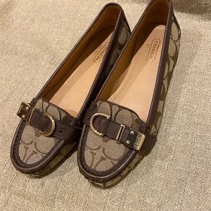 One pair of women's Coach loafers Size 6B, brown and beige